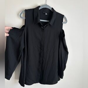 Alfani Black Collared Blouse with Shoulder Cutout
